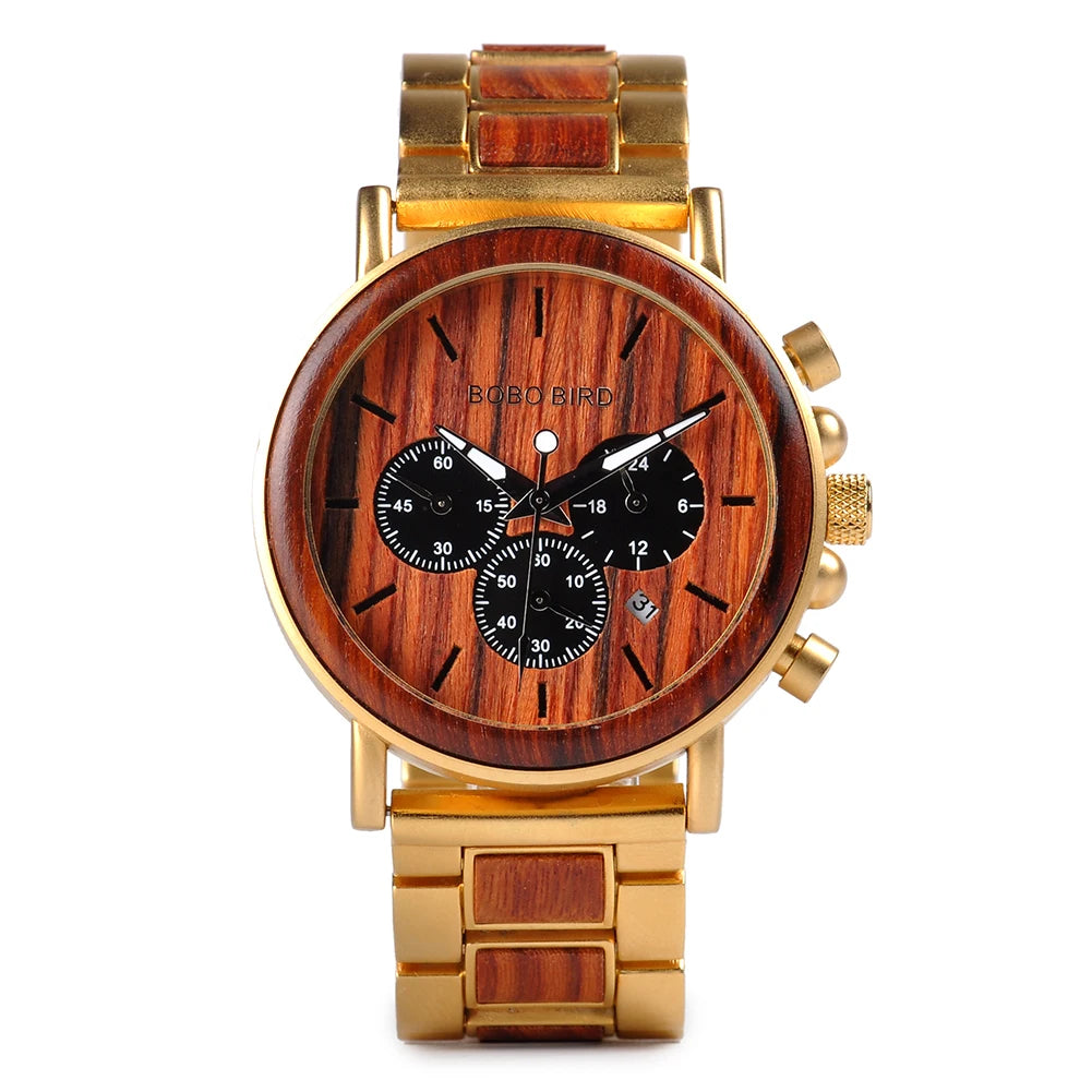BOBO BIRD Wooden Men Watches Relogio Masculino Top Brand Luxury Stylish Chronograph Military Watch Great Gift for Man OEM