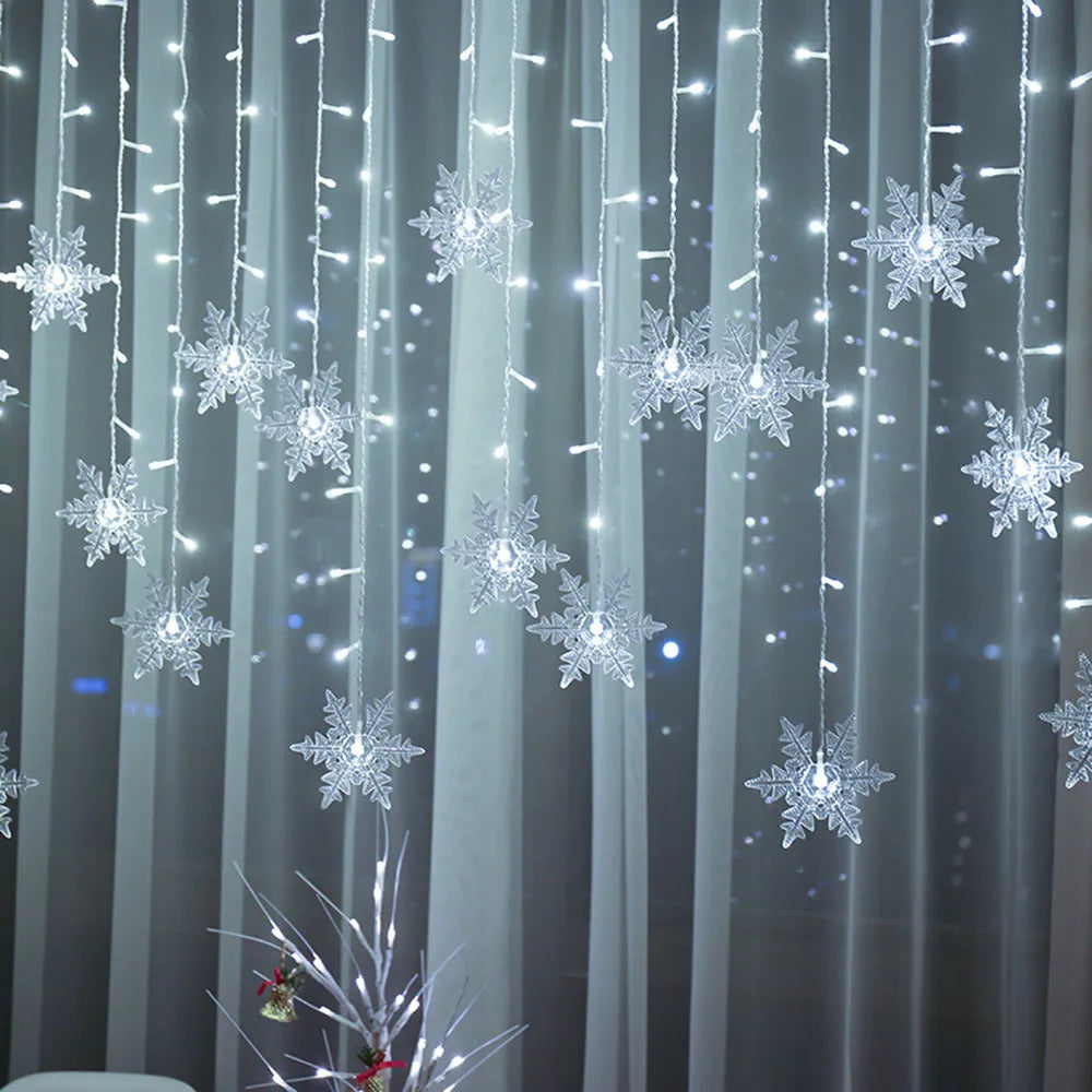Outdoor Xmas Snowflake LED String lights Flashing Lights Curtain Light Waterproof Holiday Party Connectable Wave Fairy Light D30