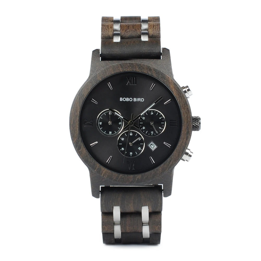 BOBO BIRD Wooden Men Watches Relogio Masculino Top Brand Luxury Stylish Chronograph Military Watch Great Gift for Man OEM