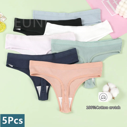 3/5 Pcs G-string Panties Cotton Women Underwear Sexy Panties Female Underpants Thong Solid Color Pantys Lingerie Low-Rise