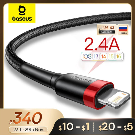 Baseus USB Cable for iPhone14 13 12 11 Pro Max Xs X 8 Plus Cable 2.4A Fast Charging Cable for iPhone Charger Cable USB Data Line